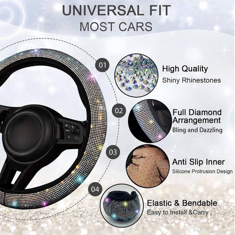 NBTEPEM 30 Pcs Multicolor Bling Car Accessories Set for Women, Steering Wheel Cover Set, Bling Console Cover, Seat Belt Cushion, Shift Knob Cushion, Cup Coaster, Rhinestone Car Hanging Accessories - Image 2